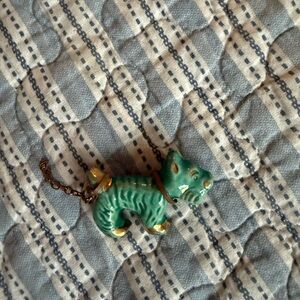 Vintage Ceramic Green Scotty Dog Brooch